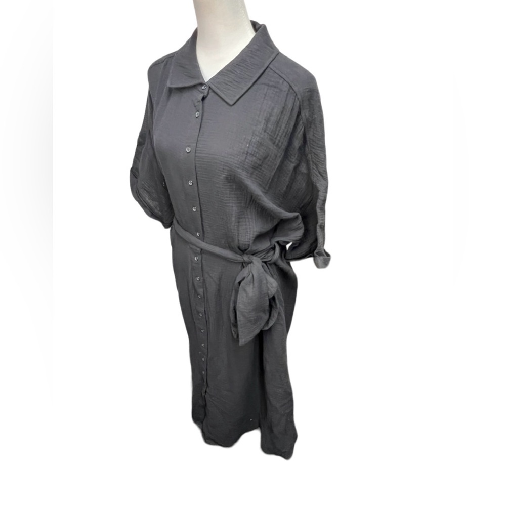 Design365 Black Short Sleeve Button Up Dress with belt (NEW) Size: 3X /